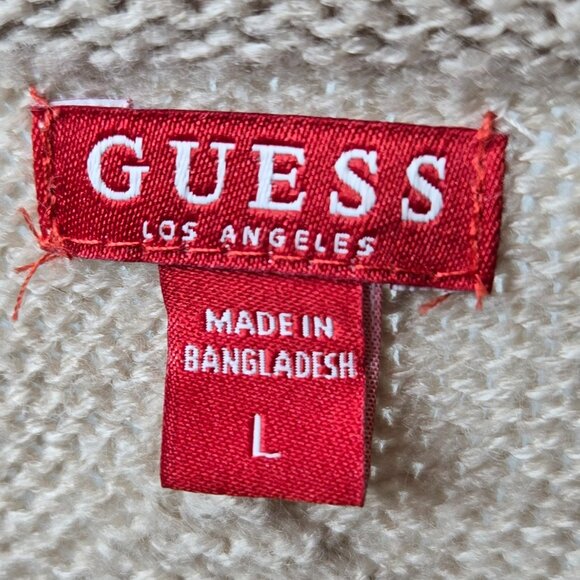 Guess Woven Cable Knit Long Cardigan Sweater Women's Shawl Collar Drop Pocket L - Picture 6 of 6